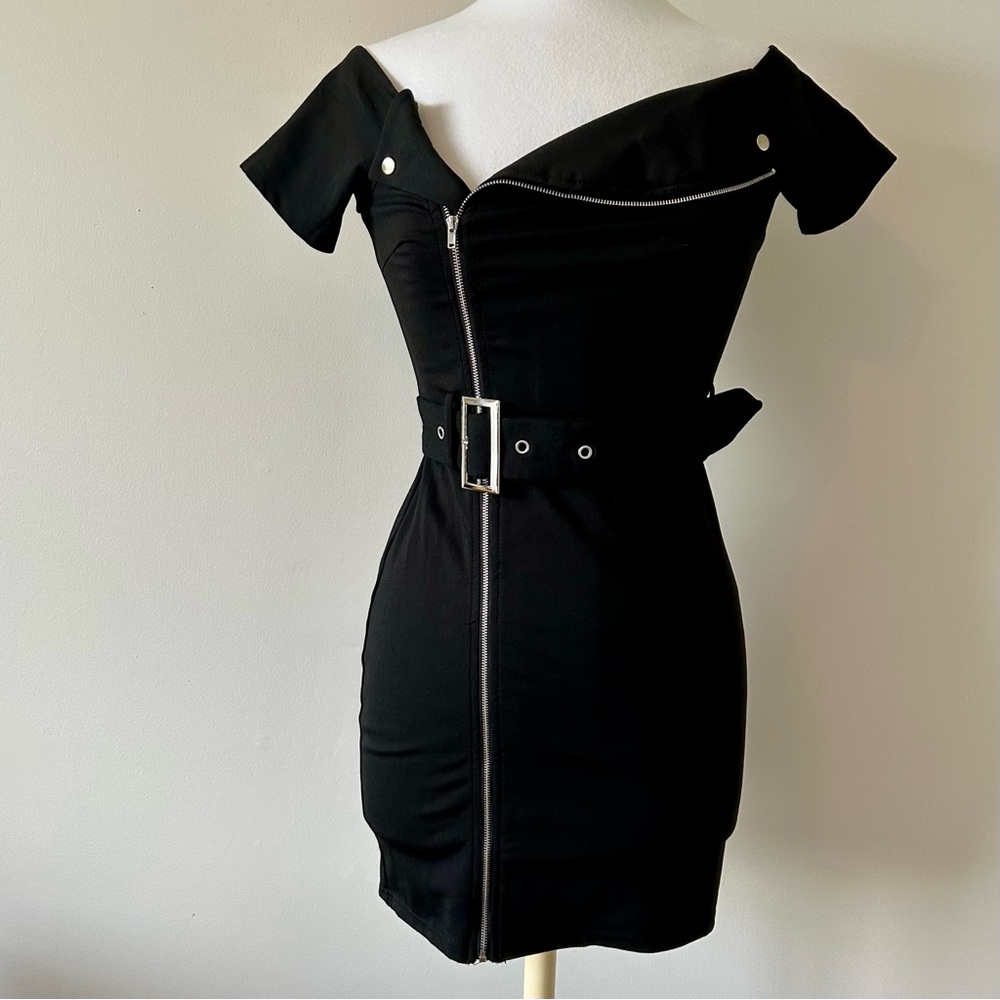 Blue Blush Black Zipper Mini Dress